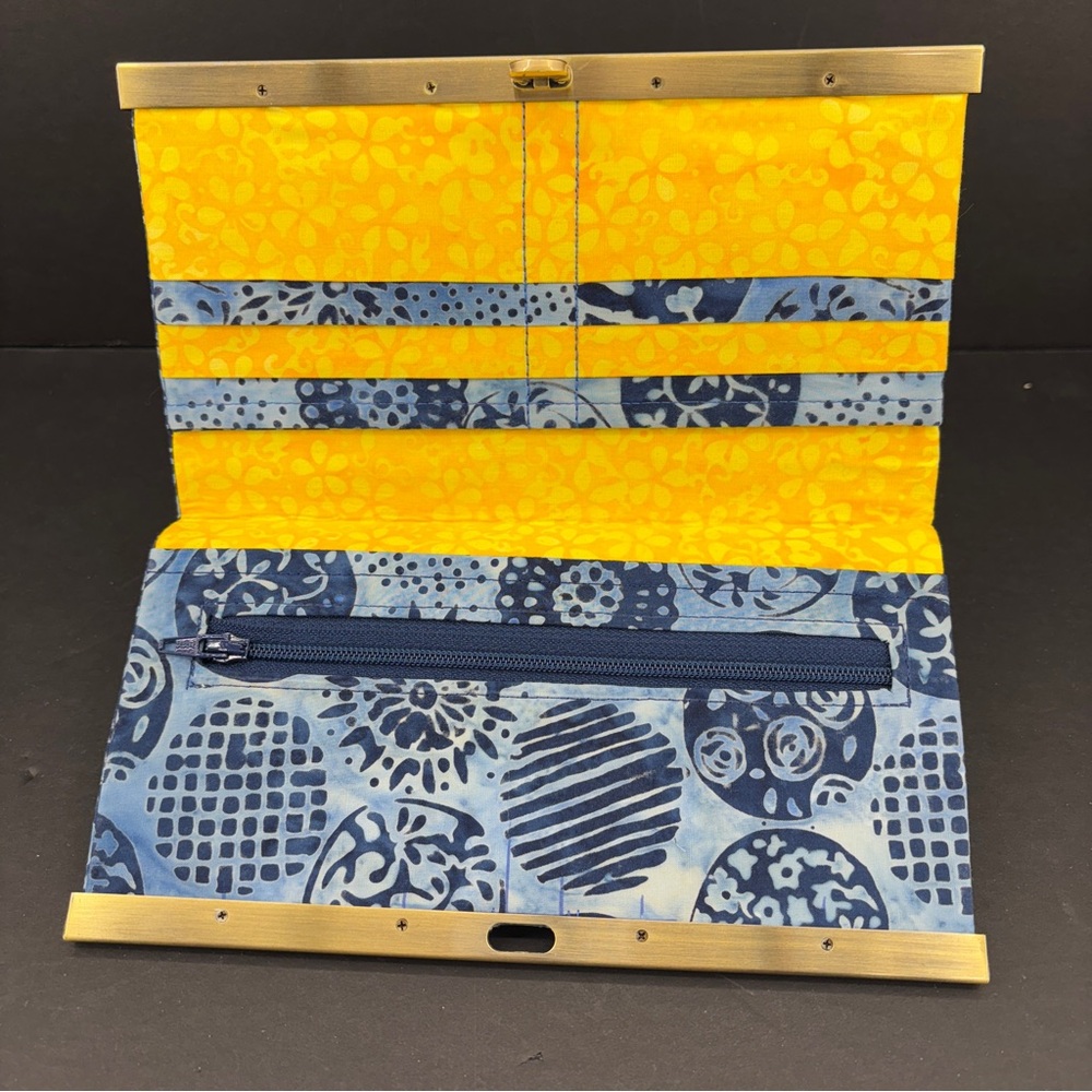 Blue Handmade Bifold Fabric Wallet Yellow Trim‎ - Picture 6 of 10